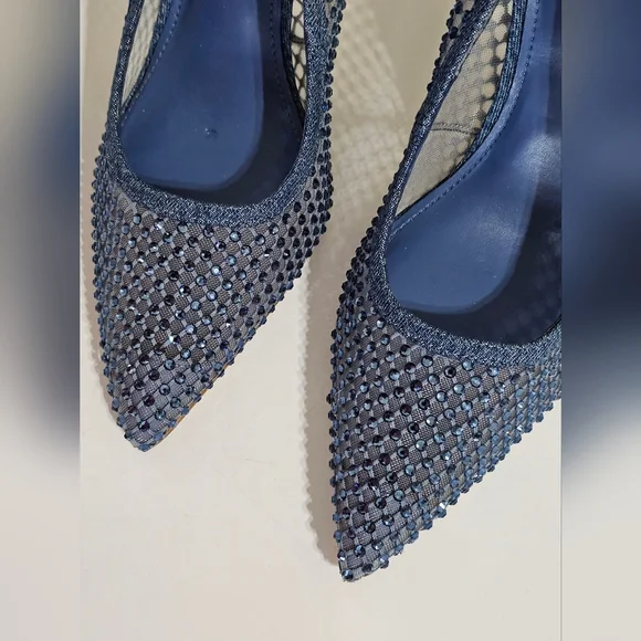 Nine West Freshe Denim Rhinestone Mesh Stiletto Pumps New Size 10 - Picture 9 of 16